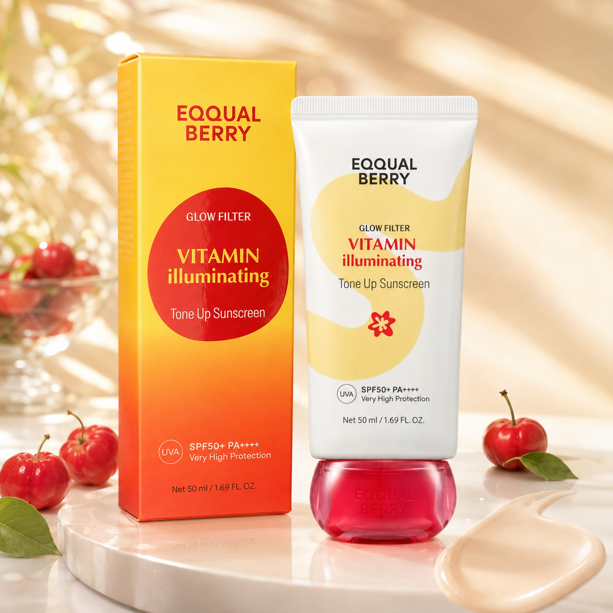 EQQUALBERRY Vitamin Illuminating Tone Up Sunscreen real tube and box