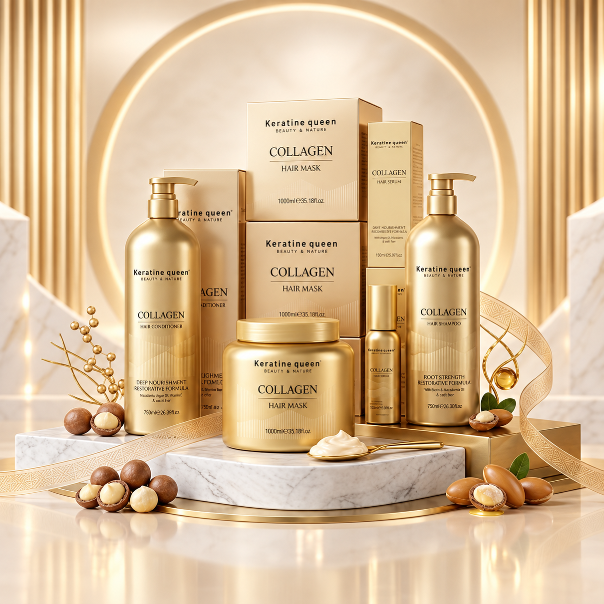Keratine Queen Gold Collagen and Keratin Hair Care Set premium hero image