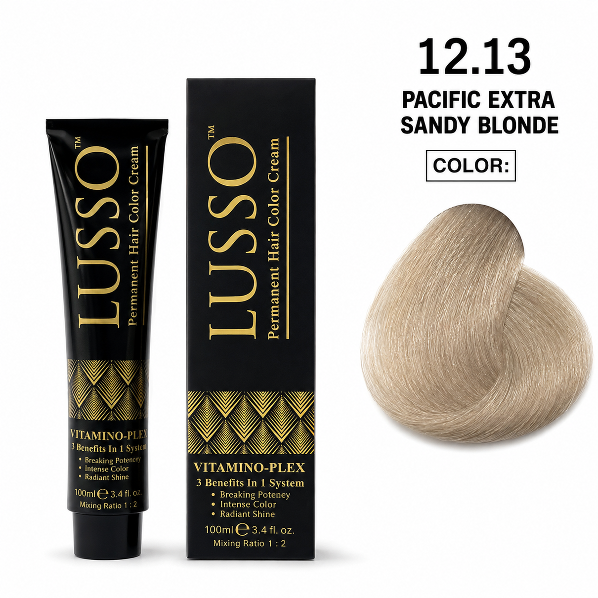 LUSSO Permanent Hair Colour Cream 100 ml No. 12.13 Pacific Extra Sandy Blonde