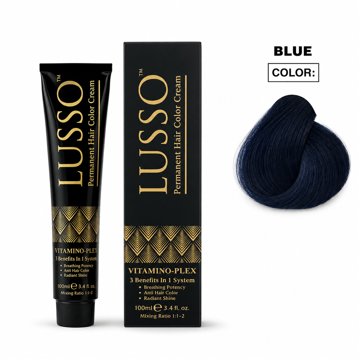 LUSSO Permanent Hair Colour Cream 100 ml Blue