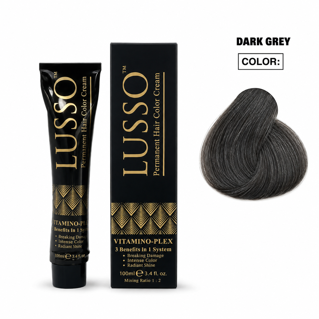 LUSSO Permanent Hair Colour Cream 100 ml Dark Grey