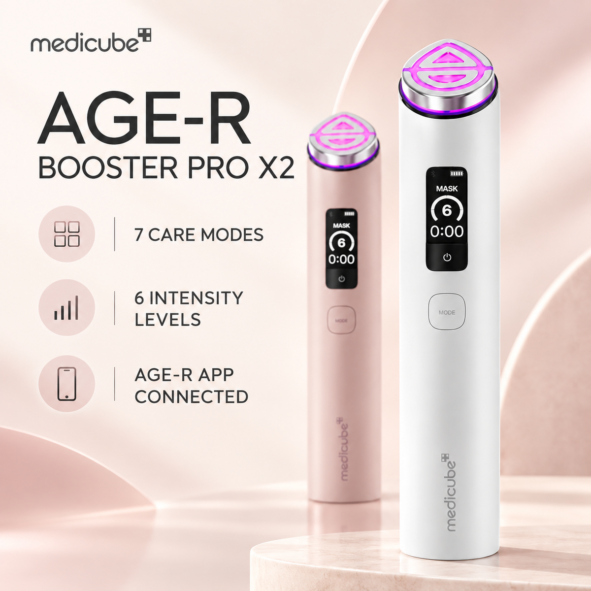 Medicube AGE-R Booster Pro X2 with 7 care modes, 6 intensity levels and AGE-R app connectivity